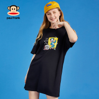 大嘴猴 新款气质连衣裙女神范卡通印花宽松黑色