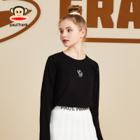 大嘴猴春秋季新款长袖T恤女潮薄款学院风简约打底衫 S 黑色