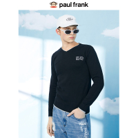 Paul Frank/大嘴猴冬季新款针织衫男韩版修身V领潮流黑色毛衣