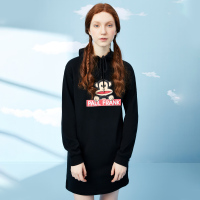 大嘴猴秋冬新款连衣裙女韩版印花连帽长袖卫衣裙