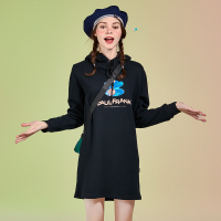 大嘴猴春秋季新款长袖连衣裙女装韩版宽松连帽连衣裙