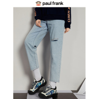 大嘴猴 春季新款韩版潮ins浅色破洞休闲牛仔裤女