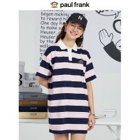 PaulFrank/大嘴猴 夏季新款条纹POLO连衣裙女宽松个性韩版潮