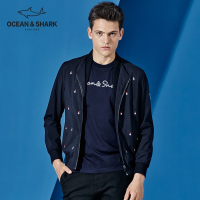 古老鲨鱼新款秋季夹克衫男轻薄透气休闲刺绣外套修身男士