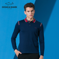 古老鲨鱼秋季新款男士时尚撞色长袖T恤纯色修身翻领POLO衫