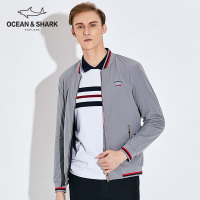 古老鲨鱼春秋款百搭潮牌男夹克刺绣棒球服立领休闲原创外套两面穿