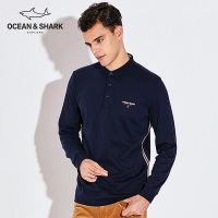 古老鲨鱼2018秋装纯棉纯色长袖T恤男士翻领polo衫商务绅士