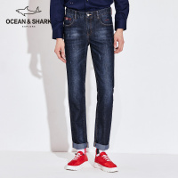 古老鲨鱼男士裤子秋冬季直筒裤宽松百搭刺绣商务休闲牛仔裤长裤潮