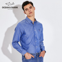 古老鲨鱼2018秋冬新款男士商务纯棉长袖衬衫男休闲修身纯色衬衣男
