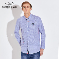古老鲨鱼秋季男长袖竖条纹衬衫商务高档纯棉宽松休闲衬衣