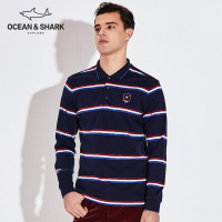古老鲨鱼秋装纯棉翻领撞色条纹T恤男长袖商务保罗polo衫