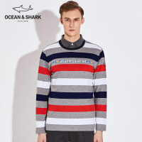 古老鲨鱼秋季长袖T恤2018秋天男商务休闲上衣条纹打底衫男体恤