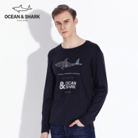 古老鲨鱼2018新款秋装男士上衣体恤宽松圆领印花纯棉长袖T恤