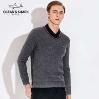 古老鲨鱼2018新款男士V领羊毛衣青年纯色薄款针织衫秋冬修身潮流