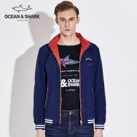 古老鲨鱼男士夹克正反面两穿秋季2018新款个性潮流连帽防风衣外套