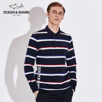 古老鲨鱼长袖T恤男士修身大码休闲条纹棉体恤POLO衫男装时尚T恤潮