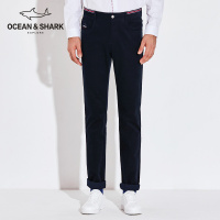 古老鲨鱼2018新款秋冬季商务刺绣休闲裤男士宽松直筒裤长裤男裤子