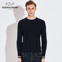 古老鲨鱼2018冬扭花编织针织衫圆领保暖上衣男士