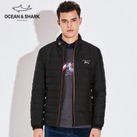 古老鲨鱼羽绒服男短款2018冬季新款中青年立领刺绣加厚保暖外套男