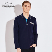 古老鲨鱼2018秋装男士长袖男T恤宽松中青年潮流纯棉翻领上衣