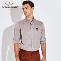 古老鲨鱼18秋冬新款男士商务纯棉长袖衬衫男衣服纯色衬衣
