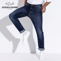 古老鲨鱼2018秋冬男士洗中腰直筒立体剪裁百搭牛仔裤男长裤