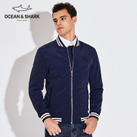 古老鲨鱼2018秋季新款立领夹克衫男简约时尚飞行员条纹长袖外套男