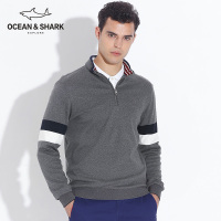 古老鲨鱼秋装时尚纯棉体恤纯色上衣中年男士长袖立领纯棉T恤