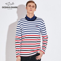 古老鲨鱼秋季圆领上衣纯棉撞色条纹海魂衫T恤男长袖复古风海军衫