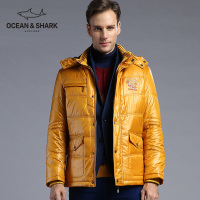 古老鲨鱼男装冬季时尚多口袋防寒保暖纯色中长款轻薄棉衣