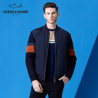 古老鲨鱼2018冬季新款男装立领拼色羽绒服 保暖时尚撞色外套男