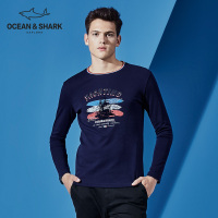 古老鲨鱼秋季圆领休闲长袖T恤男纯棉印花百搭时尚体恤
