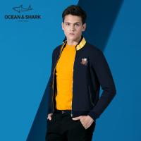 古老鲨鱼新款男士半高领针织衫 徽章刺绣修身上衣外套