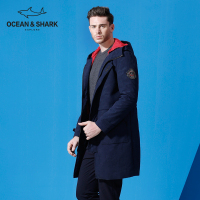 古老鲨鱼秋冬装新款男士中长款连帽外套男时尚休闲外套风衣男