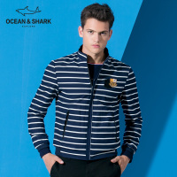 古老鲨鱼秋季新款条纹双面立领夹克衫男修身时尚休闲长袖外套