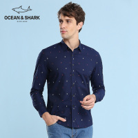 古老鲨鱼2018春秋新款男士休闲衬衫方领纯棉男士长袖衬衫衬衣