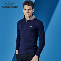 古老鲨鱼秋季纯色休闲纯棉长袖长袖T恤男翻领POLO衫男士