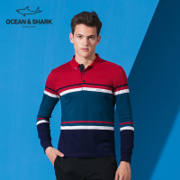 古老鲨鱼秋新款男翻领polo衫接拼撞色休闲长袖T恤男