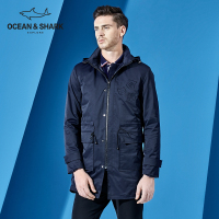 古老鲨鱼装新款男士中长款连帽外套男拉链休闲外套风衣男