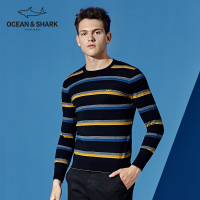古老鲨鱼秋冬男士条纹时尚圆领休闲针织羊毛衫 男