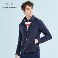 古老鲨鱼2018春百塔刺绣商务休闲实用可收纳衣帽男装夹克衫