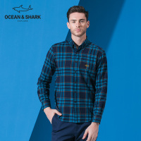 古老鲨鱼秋新款男士休闲条纹修身立领男士长袖衬衫