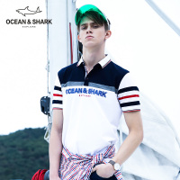 古老鲨鱼上衣条纹上衣双丝光棉休闲短袖T恤polo衫