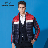古老鲨鱼羽绒服2018秋冬新款时尚撞色修身轻薄保暖羽绒服外套男
