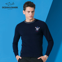 古老鲨鱼秋冬男士纯羊毛圆领羊毛衫男宽松纯色保暖针织衫