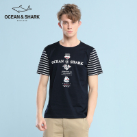 古老鲨鱼2018夏季字母撞色条纹针织圆领男士短袖T恤 男T恤