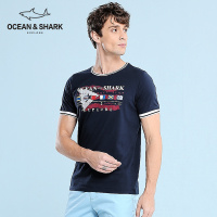 古老鲨鱼2018夏季男士 印花修身体恤纯棉圆领百搭短袖T恤男