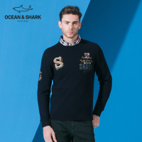 古老鲨鱼秋冬新款季男士休闲圆领毛衣 纯羊毛保暖针织衫男