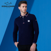 古老鲨鱼秋季男士纯棉修身长袖T恤男翻领时尚纯色POLO衫