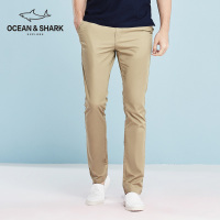 古老鲨鱼秋季新款男装男裤子直筒修身刺绣卡其色百搭休闲裤